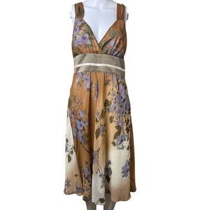 Watcher V Neck Knee Length Floral Dress Brown Size 8
